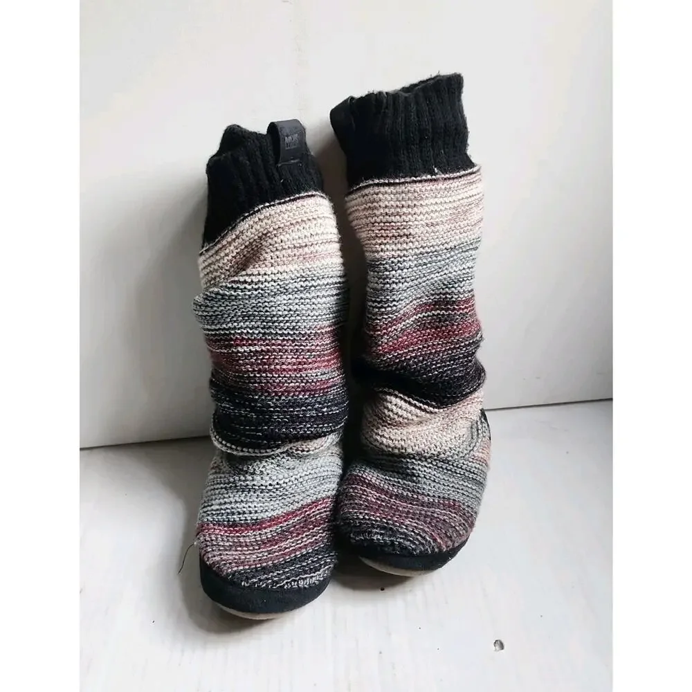Muk Luks Women 7/7.5 Mid-Calf Sweater Boots Slouch Soft Knit Cottagecore Boho